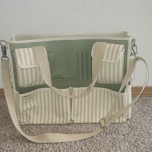 Creating Keepsakes Craft/ Scrapbook Bag Cream and Green Striped Bag